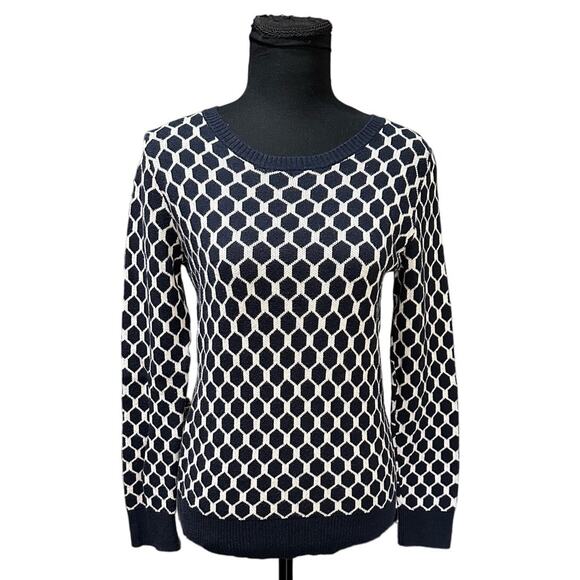 Banana Republic Navy and White Geometric Print Nautical Crew Neck Sweater Size M - Picture 1 of 7